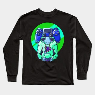 Gamer head Blue Long Sleeve T-Shirt